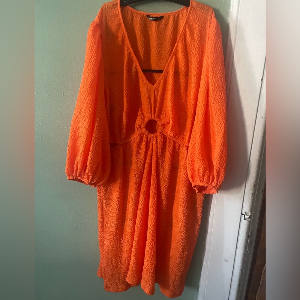 SHEIN Orange Smocked Bishop Sleeve Cocktail Dress